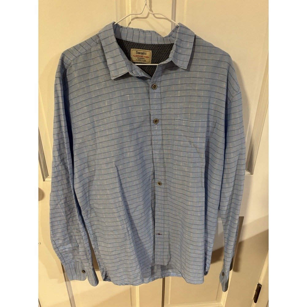 Swami linen blend mens longs sleeve shirt size xl blue